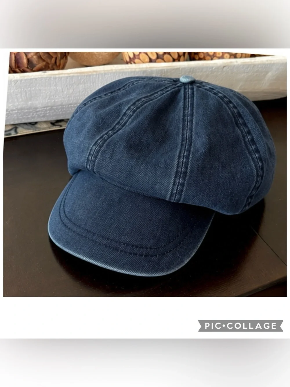 E / Cara Park Denim Newsboy Cap Slouchy Baker Boy Hat Boho Baggy Back
